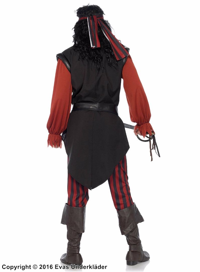 Pirat, maskeraddräkt med topp och byxor, bälte, vertikala ränder